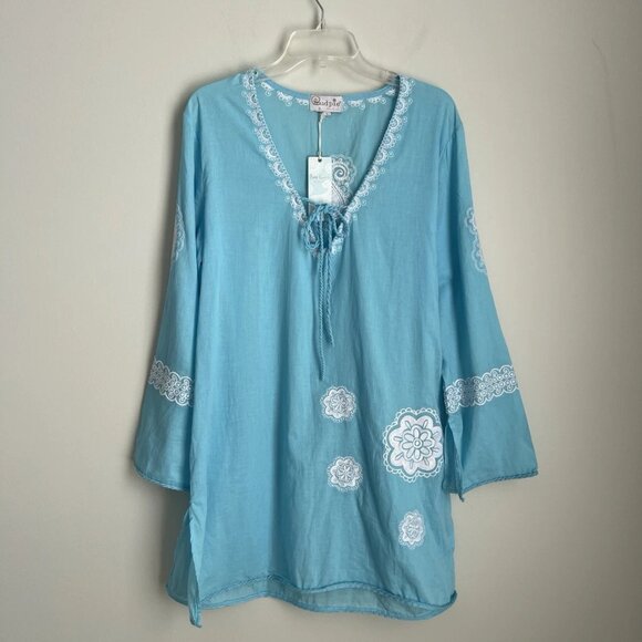 Mud Pie The Bag Lady Crystal Blue Embroidered Cover Up NWT - Picture 7 of 7